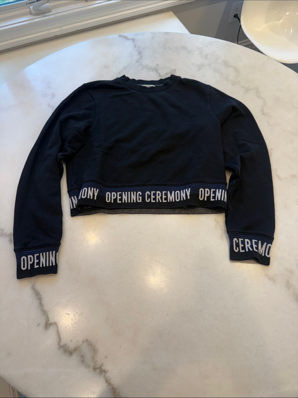 Opening Ceremony Black Cropped Logo Crewneck Sweatshirt